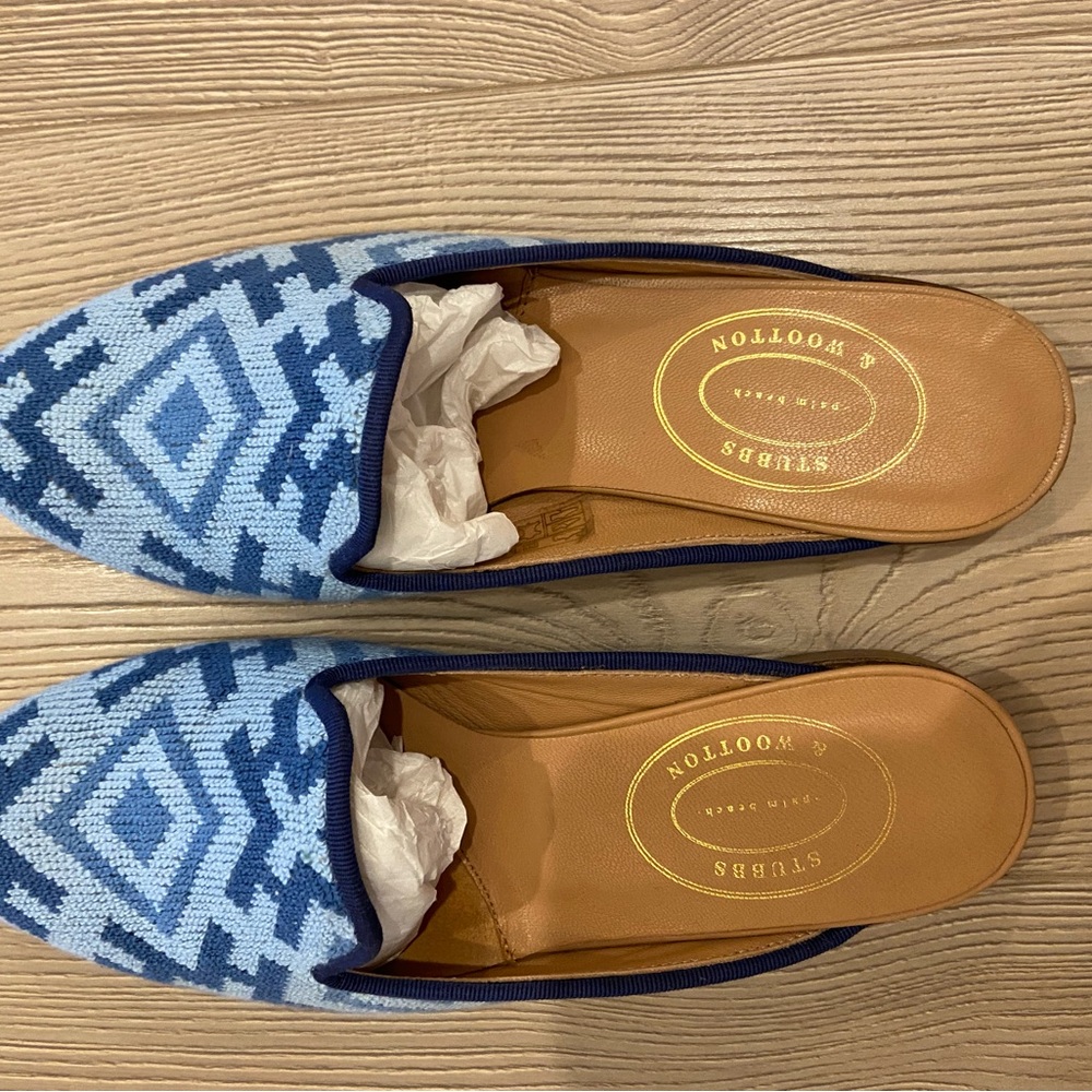 Stubbs & Wootton Blue Harlow mule size 7